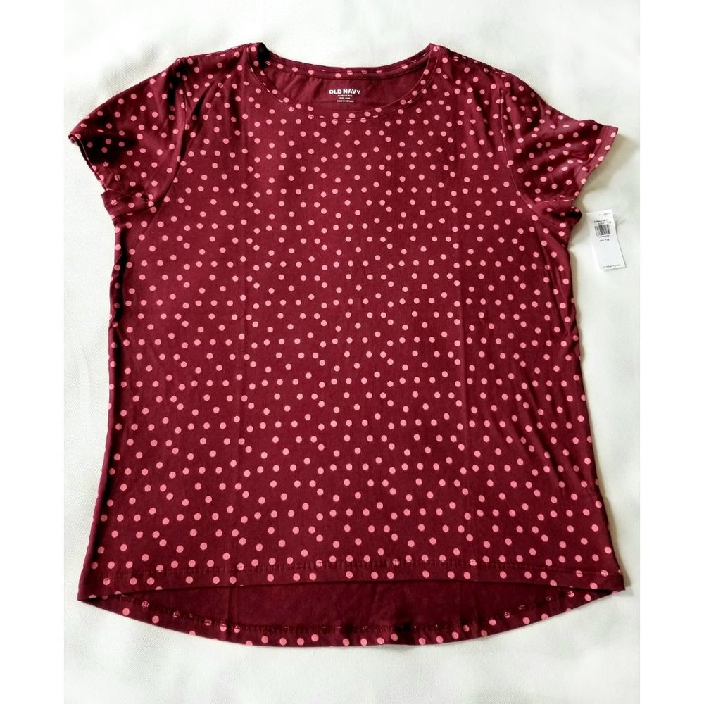 Old Navy Girls Softest Tee NWT Polka Dot Dark Red Pink Short Sleeve Top XXL 18